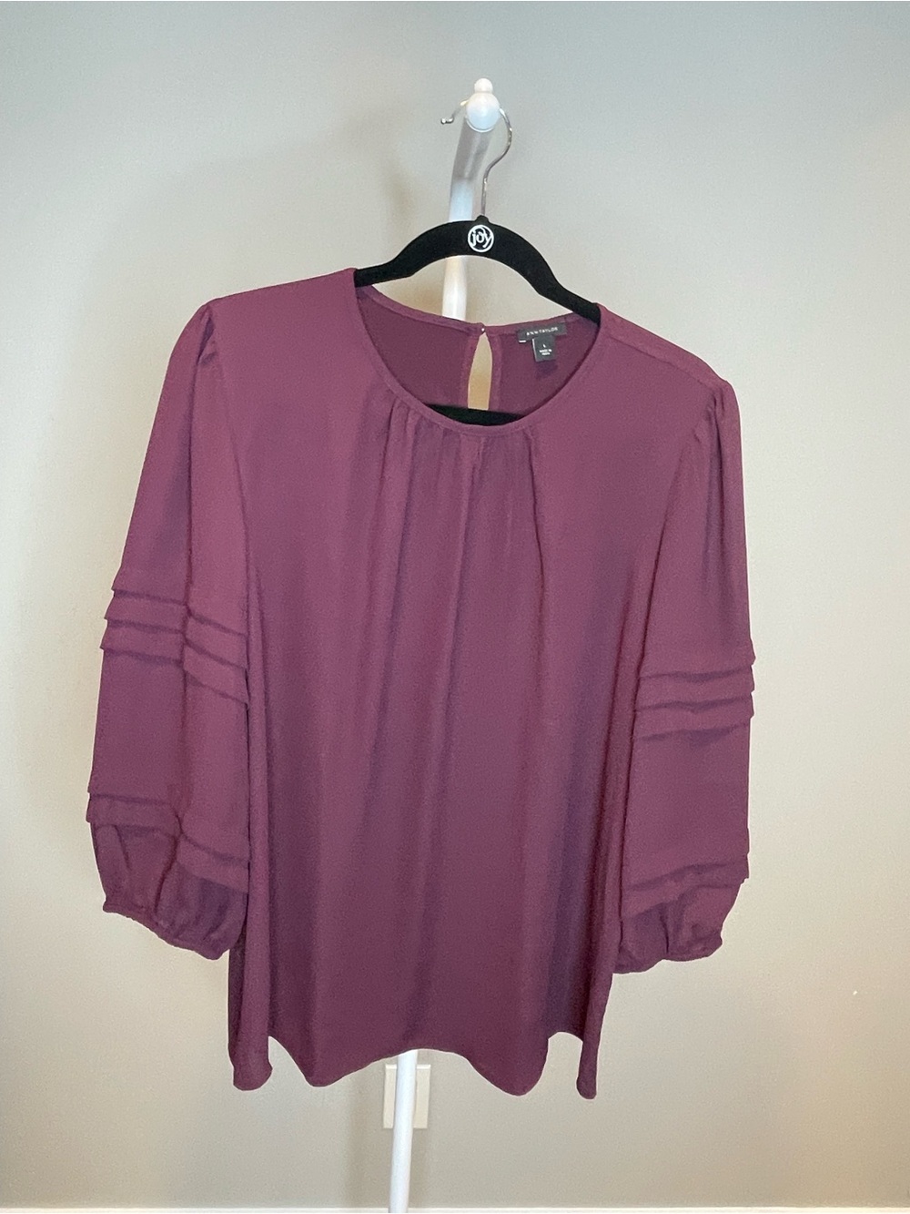 Ann Taylor Plum Three-Quarter Sleeve Pintuck Blouse